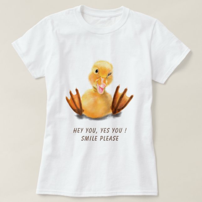 Funny T-Shirt with Happy Duck - Custom Text (Design Front)
