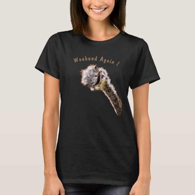 Funny T-Shirt with Happy Ostrich - Custom Text (Front)