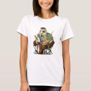 Funny T-Shirt with Happy Turtle Drummer