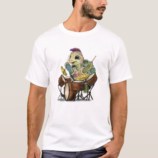 Funny T-Shirt with Turtle Drummer (Front)