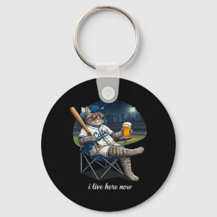 Funny Tabby Cat Ballfield Baseball Field Live Here Key Ring