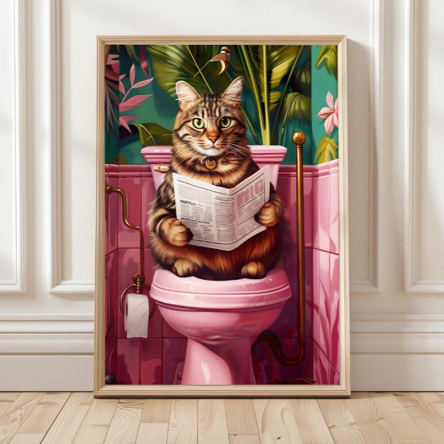 Funny Tabby Cat Bathroom Print Quirky Cat Toilet  (Creator Uploaded)