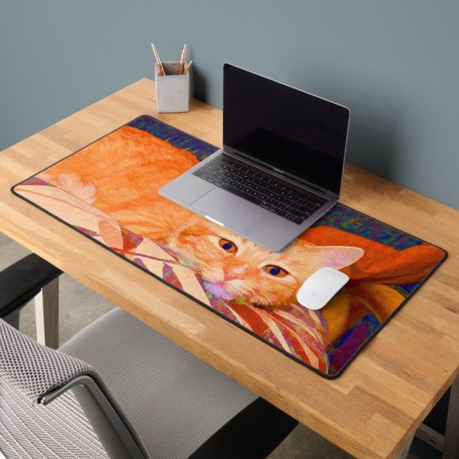 Funny Tabby Cat Bright Orange Cute Desk Mat (Office 2)