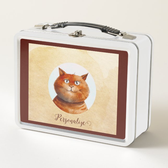 Funny Tabby Cat Feline Personalised Metal Lunch Box (Front)
