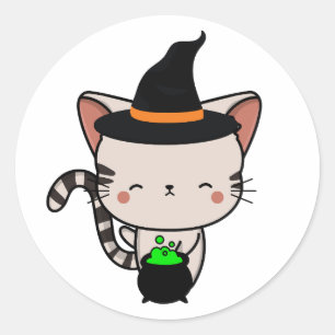 Funny Tabby cat is a witch Classic Round Sticker