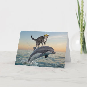 Funny Tabby Dolphin Greeting Card