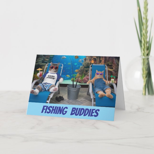 Funny Tabby Fishing Buddies Card (Front)