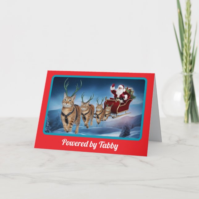 Funny Tabby Reindeer Christmas Card (Front)