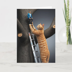 Funny Tabby Tree Rescue Greeting Card