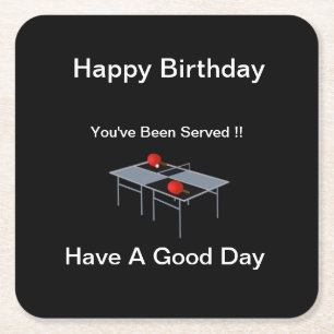 Funny Table Tennis Served,  Square Paper Coaster