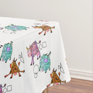 Funny Tablecloth with Colourful Geometric Cows
