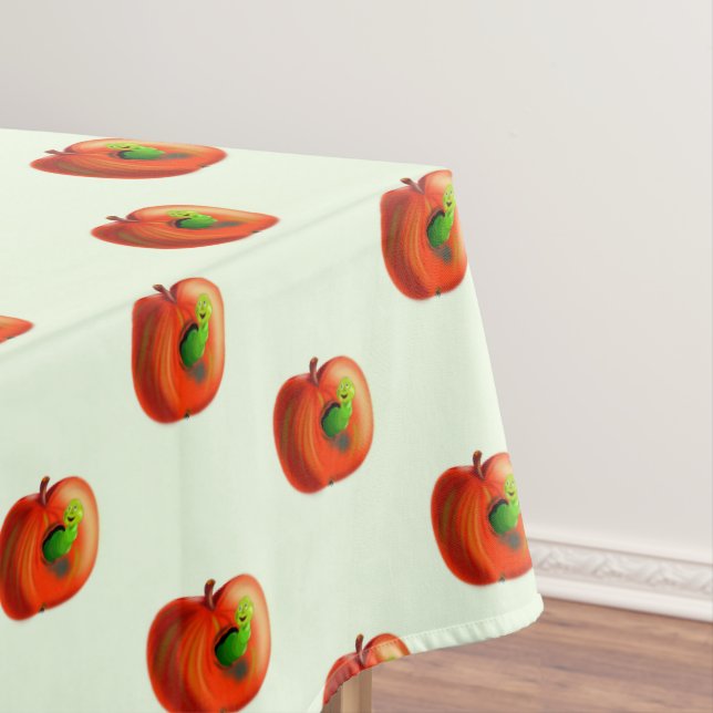 Funny Tablecloth with Happy Apple Worm (In Situ)
