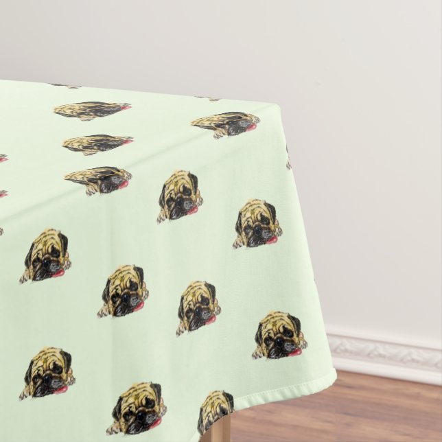 Funny Tablecloth with Pug Dog - Custom Colours (In Situ)
