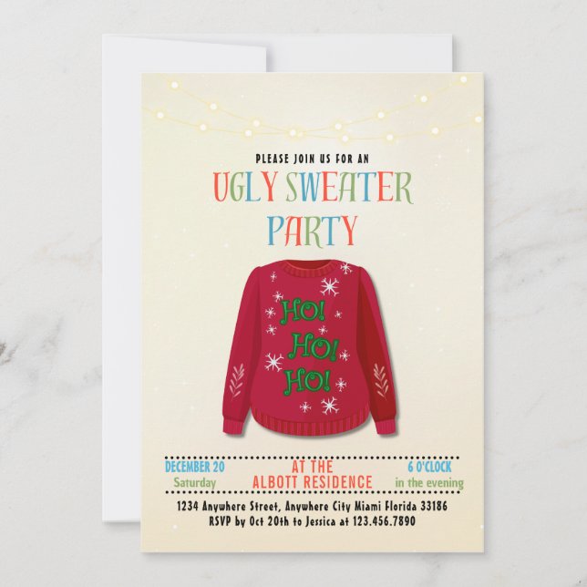 Funny Tacky Ugly Christmas Holiday Sweater Party  Invitation (Front)