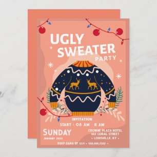 Funny tacky ugly sweater grey corporate Christmas  Invitation