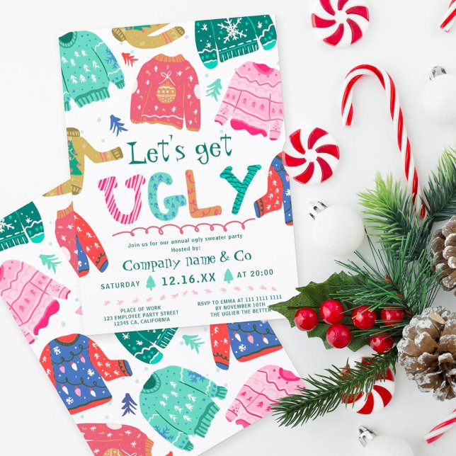 Funny tacky ugly sweater white corporate Christmas Invitation (Creator Uploaded)