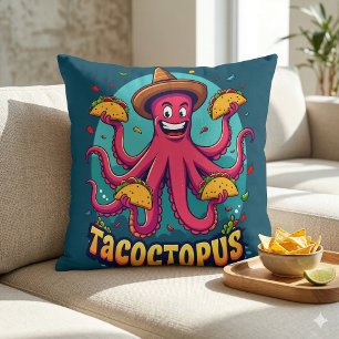 Funny Taco Octopus Cartoon Food Pun Cushion