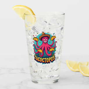 Funny Taco Octopus Cartoon Food Pun Glass