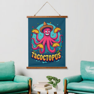 Funny Taco Octopus Cartoon Food Pun Hanging Tapestry