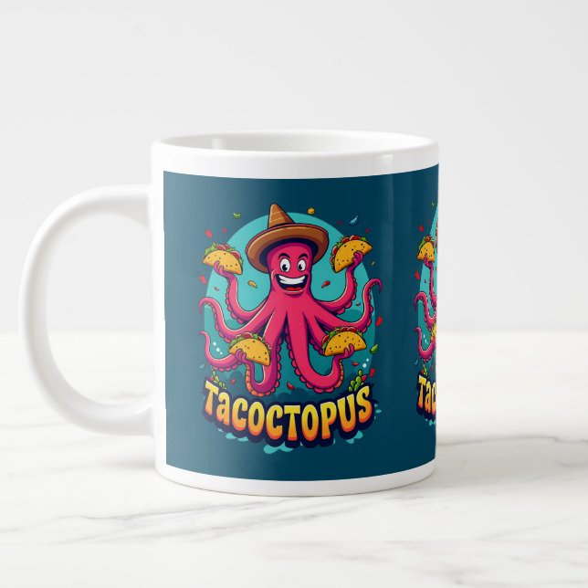 Funny Taco Octopus Cartoon Food Pun Large Coffee Mug (Left)