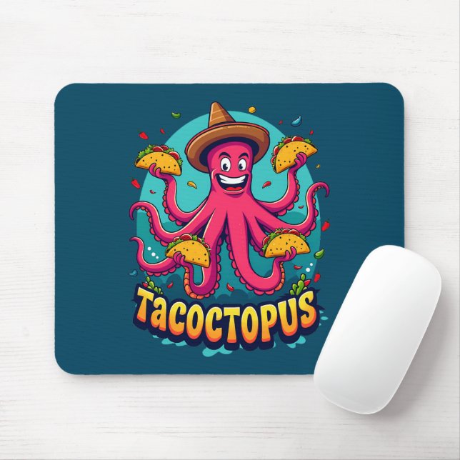 Funny Taco Octopus Cartoon Food Pun Mouse Pad (With Mouse)