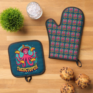 Funny Taco Octopus Cartoon Food Pun Oven Mitt & Pot Holder Set