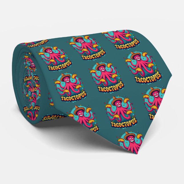 Funny Taco Octopus Cartoon Food Pun Tie (Rolled)