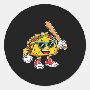 Funny taco playing baseball mexican cinco de mayo classic round sticker