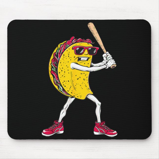 Funny taco playing baseball mexican cinco de mayo mouse pad (Front)