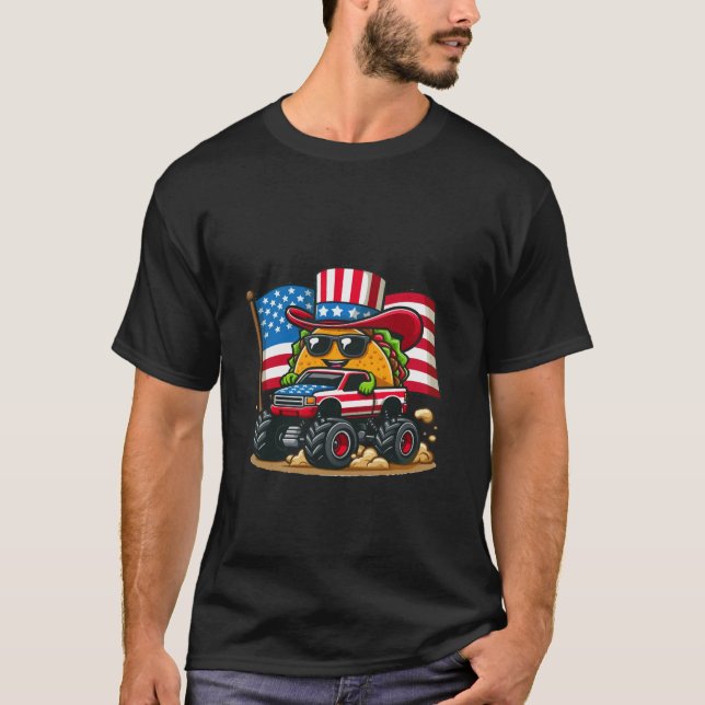 Funny Taco riding a Monster Truck American Flag 4t T-Shirt (Front)