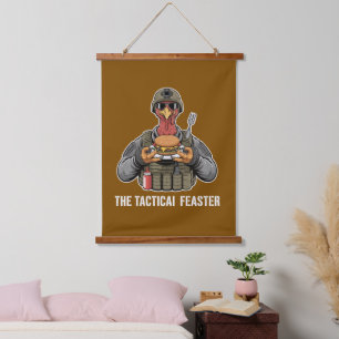 Funny Tactical Feaster Turkey Soldier Thanksgivin Hanging Tapestry