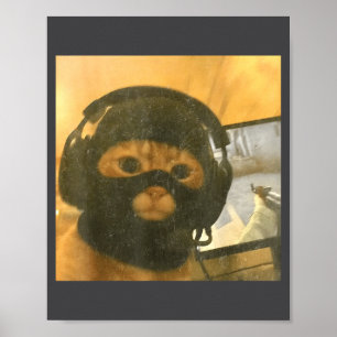 Funny Tactical Gamer Cat Meme Graphic  Poster