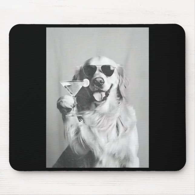 Funny Tail Dog Golden Retriever With Sungles Marti Mouse Pad (Front)