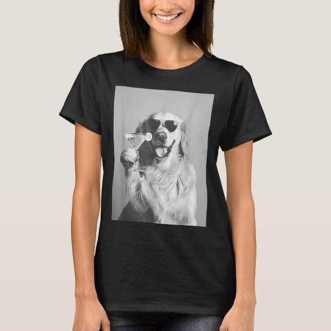 Funny Tail Dog Golden Retriever With Sungles Marti T-Shirt (Front)