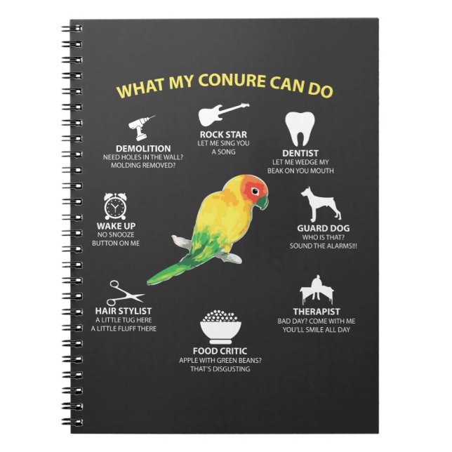 Funny Talented Sun Conure Bird Lover Notebook (Front)