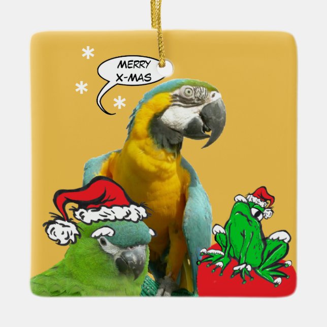 Funny Talking Parrot Merry X-Mas Ornament (Front)