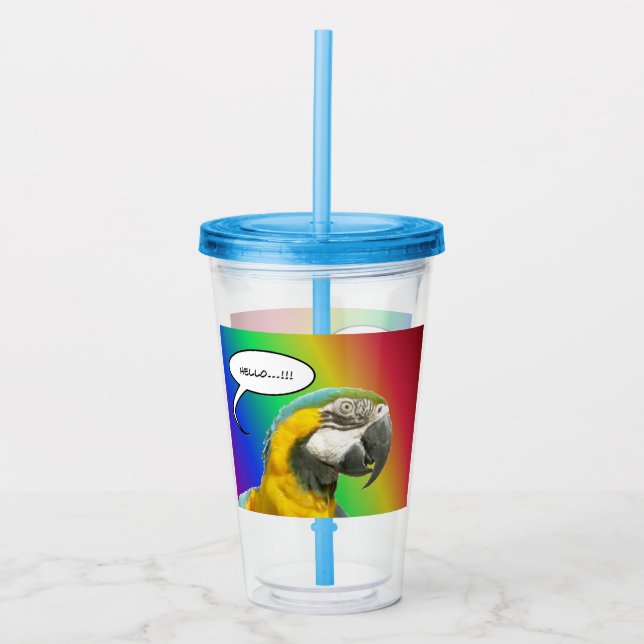 Funny Talking Parrot Rainbow Acrylic Tumbler (Front)