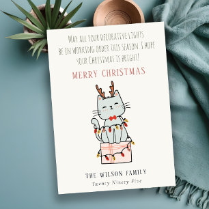 Funny Tangled Working Christmas Lights Cat Gift  Holiday Card