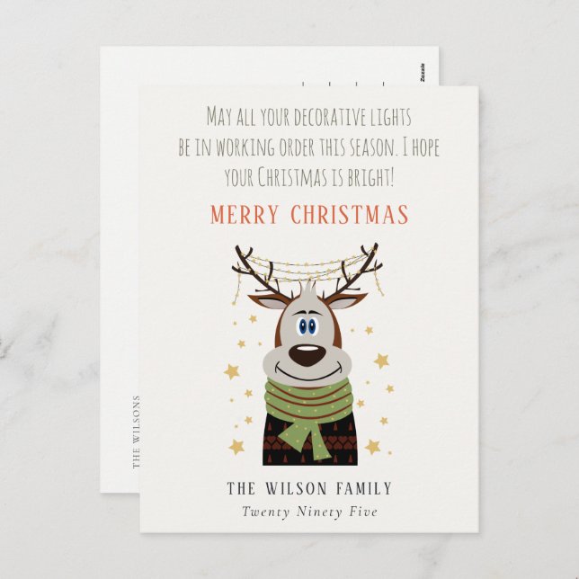 Funny Tangled Working Christmas Lights Reindeer Holiday Postcard (Front/Back)