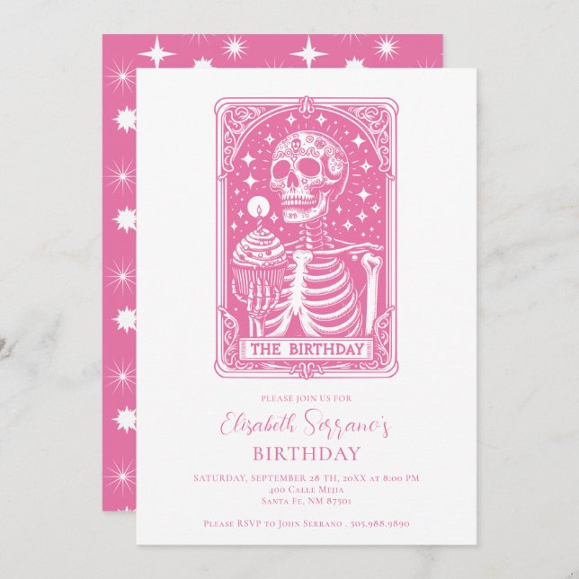 Funny Tarot Pink Birthday Invitation (Front/Back)