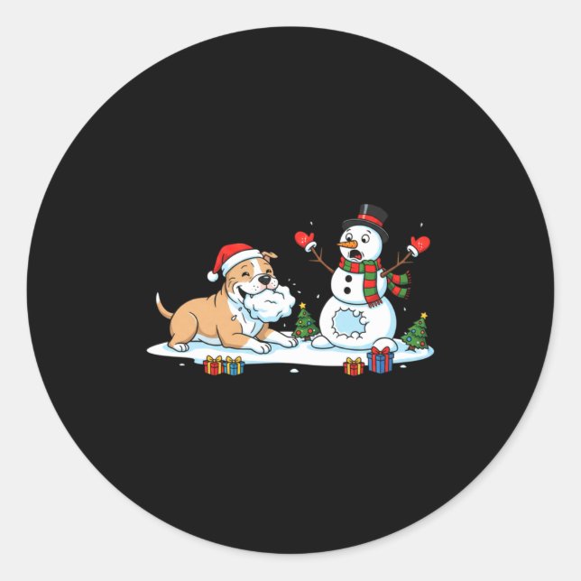 Funny Tbull Snowman Christmas Tree Xmas Womens Men Classic Round Sticker (Front)