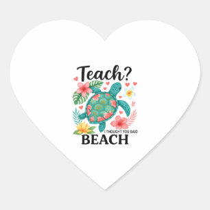 Funny Teacher Beach Summer Turtle Heart Sticker