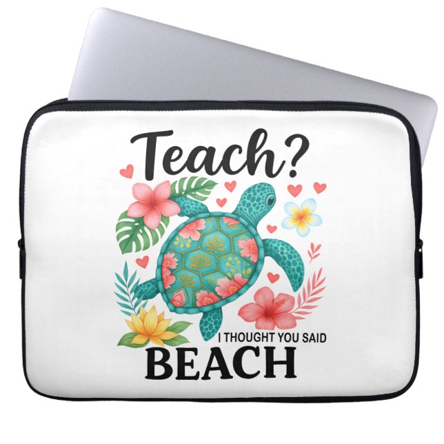 Funny Teacher Beach Summer Turtle Laptop Sleeve (Front)