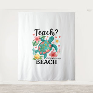 Funny Teacher Beach Summer Turtle Tapestry