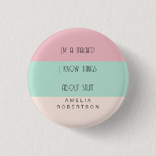 Funny teacher colorblock personalised 3 cm round badge