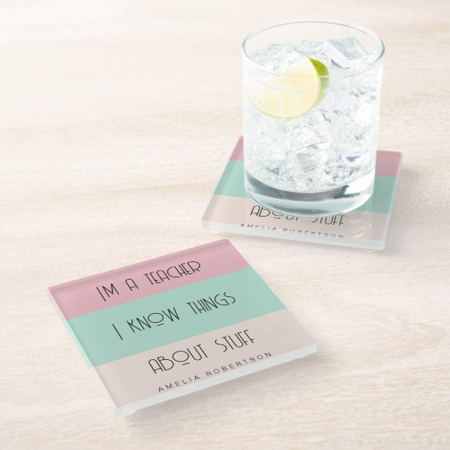 Funny teacher colorblock personalised  glass coaster (Angled)