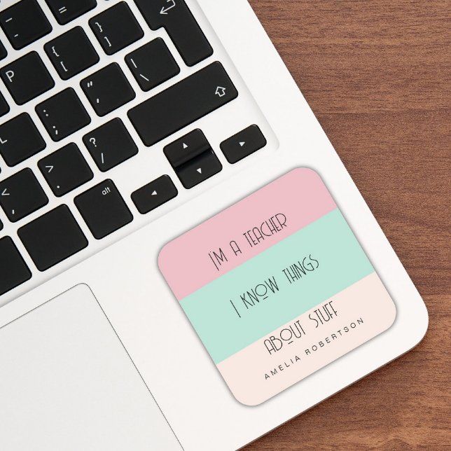 Funny teacher colorblock personalised  square sticker (Creator Uploaded)