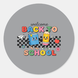 Funny Teacher Girls Welcome Back To School Classic Round Sticker