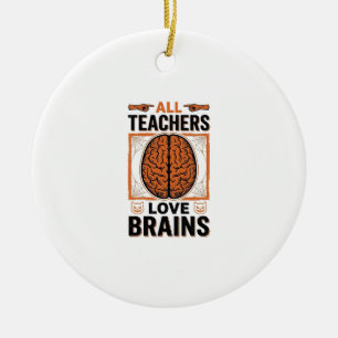 Funny Teacher Halloween Brains Vintage Graphic_1 Ceramic Ornament