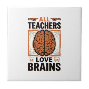 Funny Teacher Halloween Brains Vintage Graphic_1 Ceramic Tile